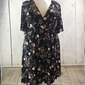 Torrid Black Floral Wrap Flutter Sleeve Dress